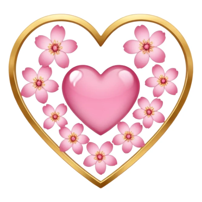 heart with sakura and a golden frame sticker