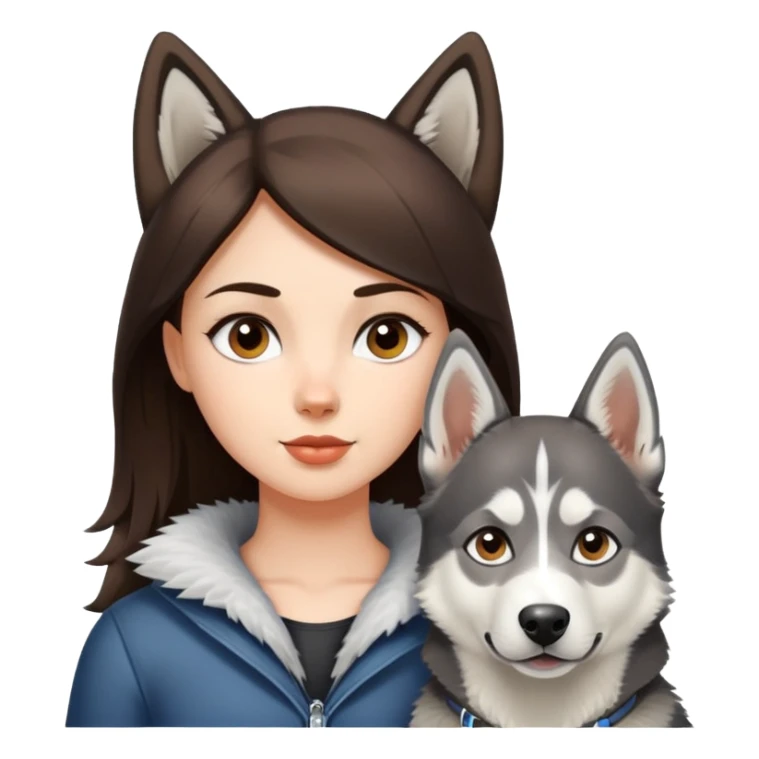 A brunette girl accompanied by her white and gray husky and her German shepherd  sticker