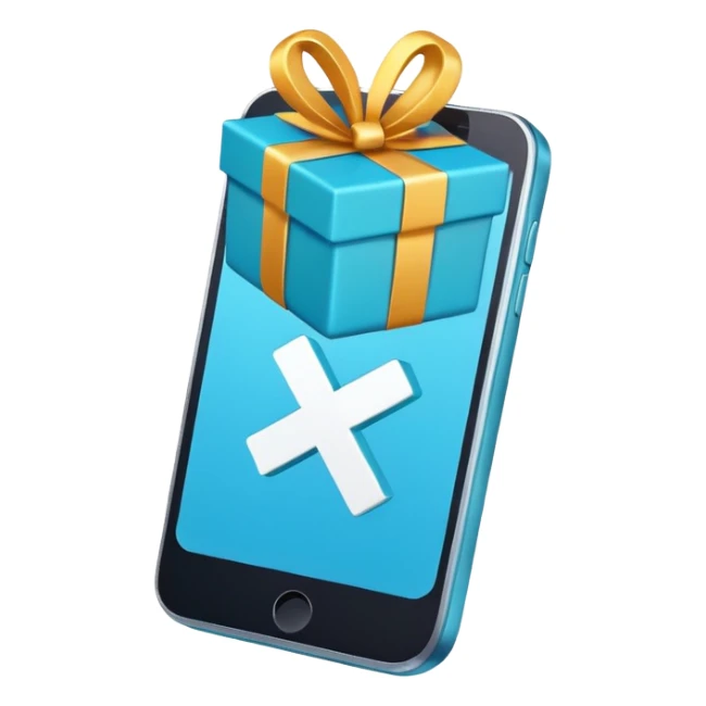 smartphone with a gift box and hashtag symbol sticker