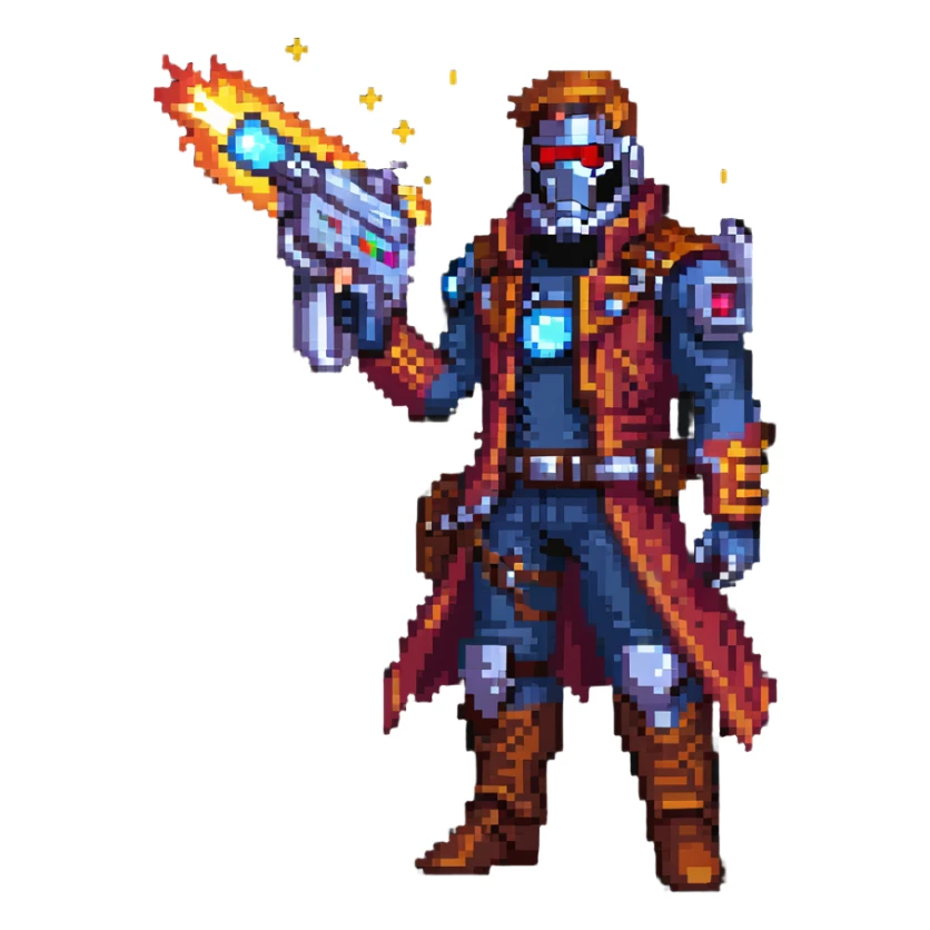 Detailed Star-Lord element gun with glowing effects sticker