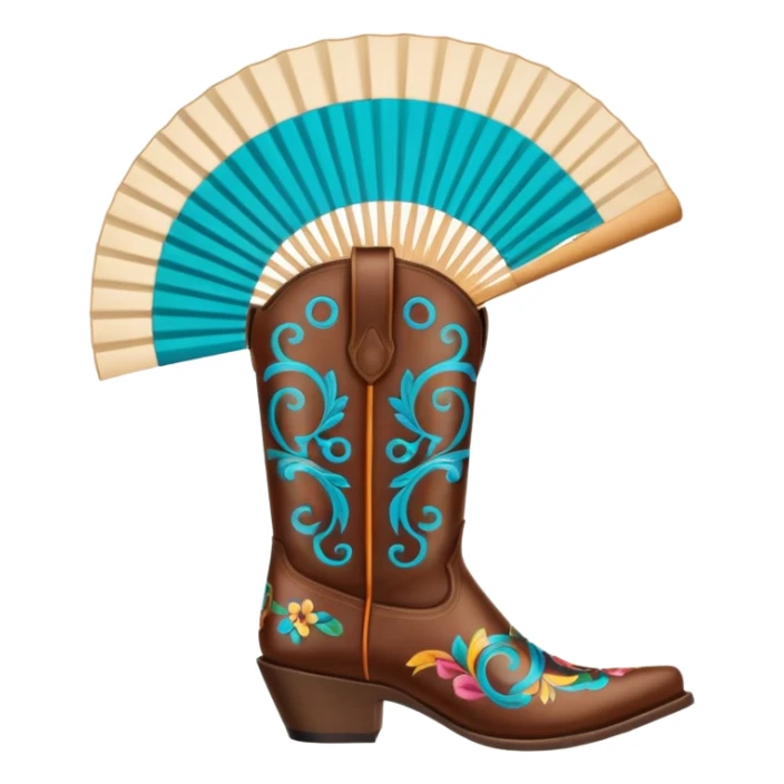 Cowboy boots in front of an open hand held fan sticker