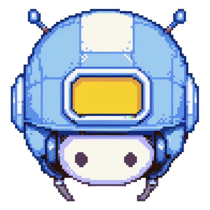 Blue bomberman head only, round helmet with antenna, white face with simple eyes, classic pixel art style sticker