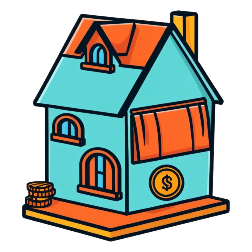 penny coin cut open revealing a cute little character living inside, penny interior decorated like a tiny house with furniture sticker