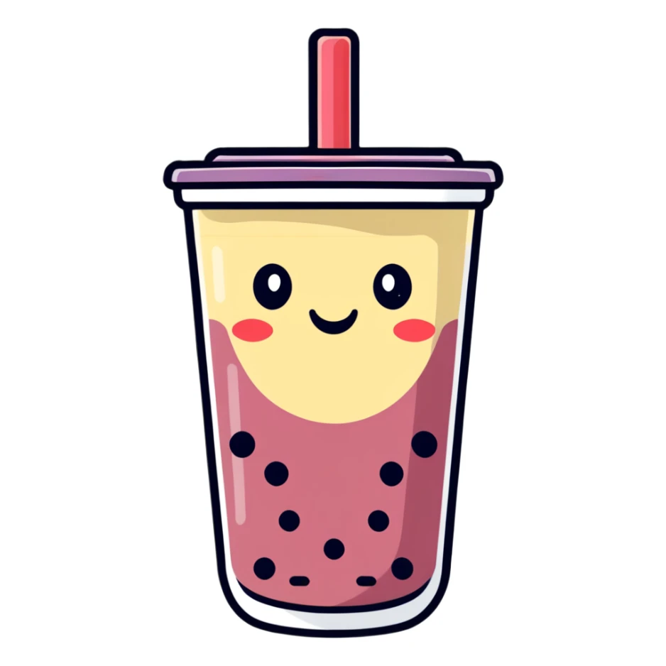 kawaii boba tea with a cute smiling face sticker