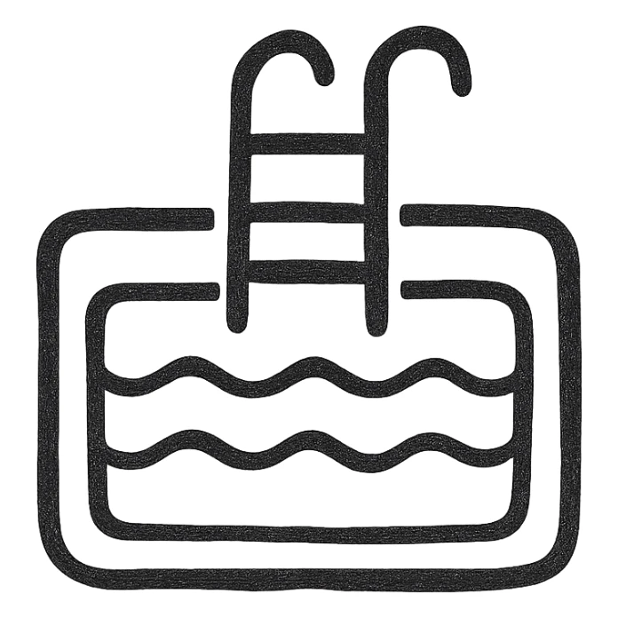 swimming pool, minimalist black outline icon, no fill, simple lines sticker