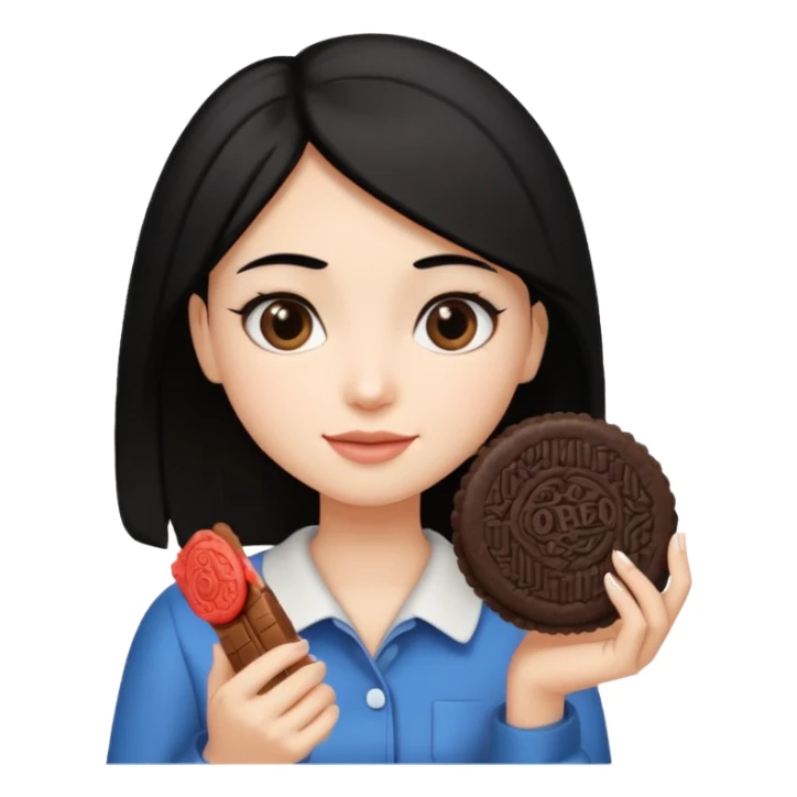 Girl with shoulder-length black hair, holding an oreo cookie in her hand sticker