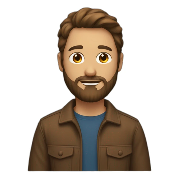 A 35 man with beard and mid hair in brown color. He has also bear and surfer aspect sticker