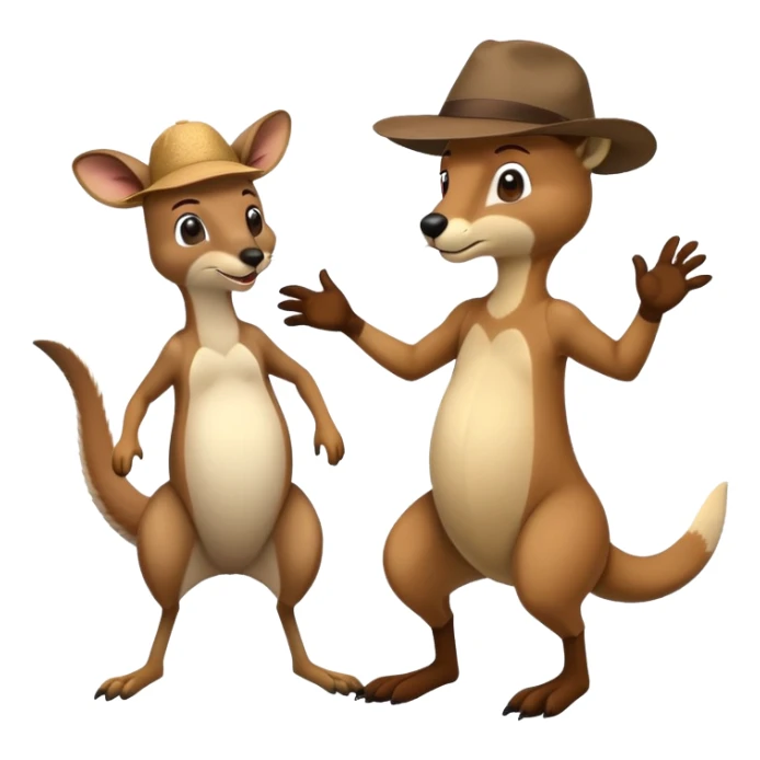 man with an Australian hat and a kangaroo in a playful fight, simple expressions sticker