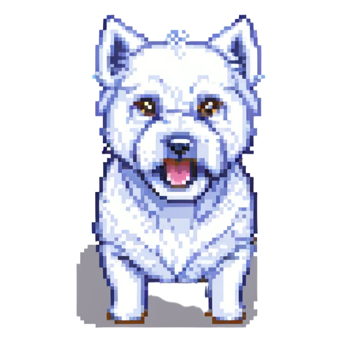 angry westie, pixel art style, small and blocky, fur standing up sticker