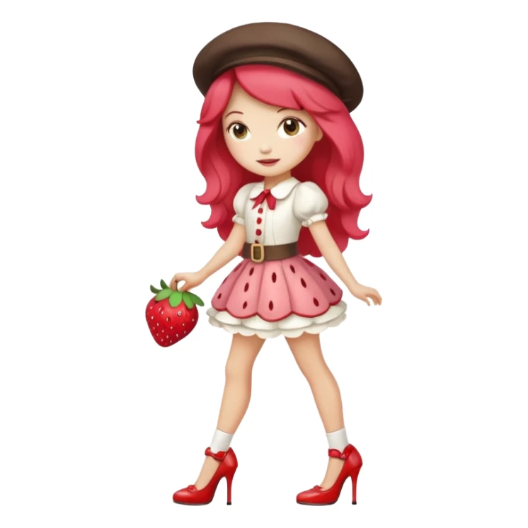 pretty and cute realistic modern day strawberry shortcake full body with high heels emoji sticker