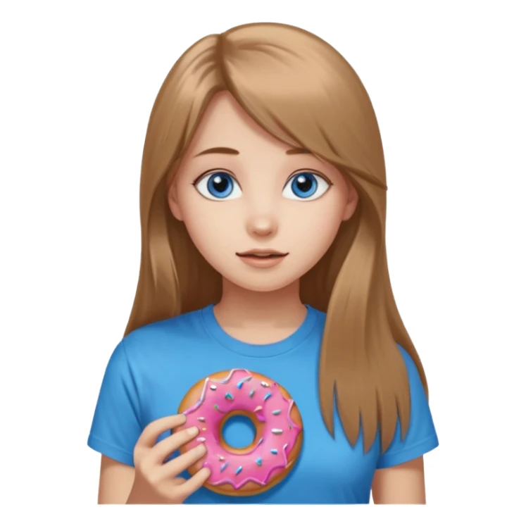 una ragazza dall‘ età di 19 anni con capelli castani chiaro lunghi e lisci ,  occhi celesti,  con addosso una maglietta con una ciambella senza orecchini  sticker