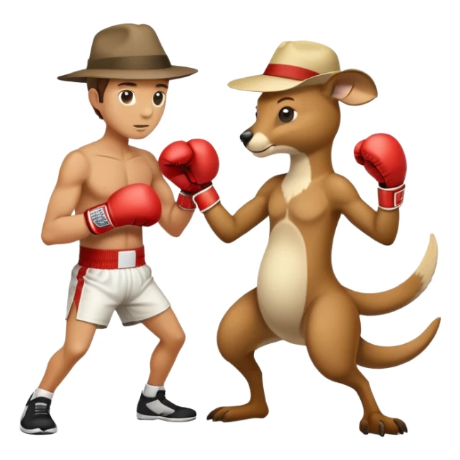 man in an Australian hat boxing with a kangaroo sticker