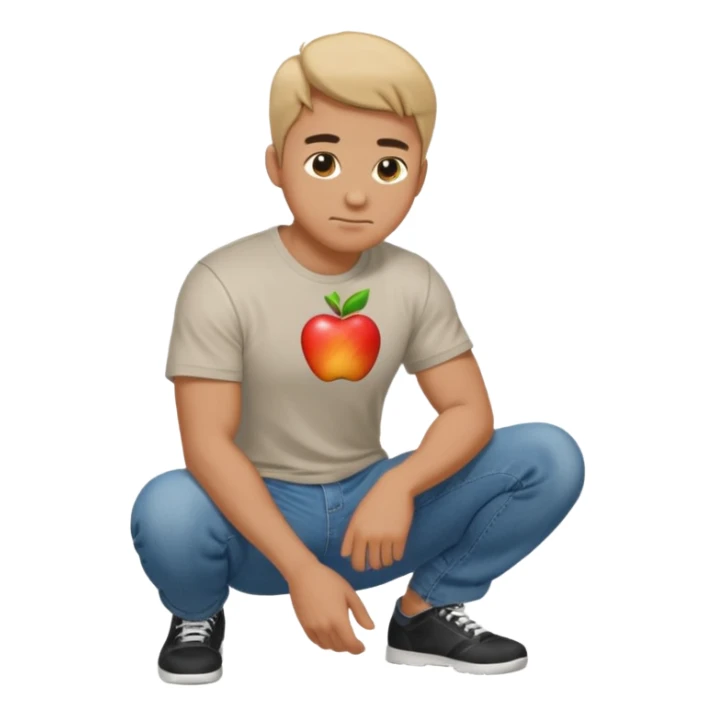 man squatting on the ground, side view, apple style emoji sticker