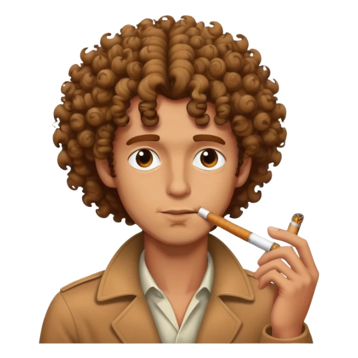 man with curly hair smoking brown cigarette sticker