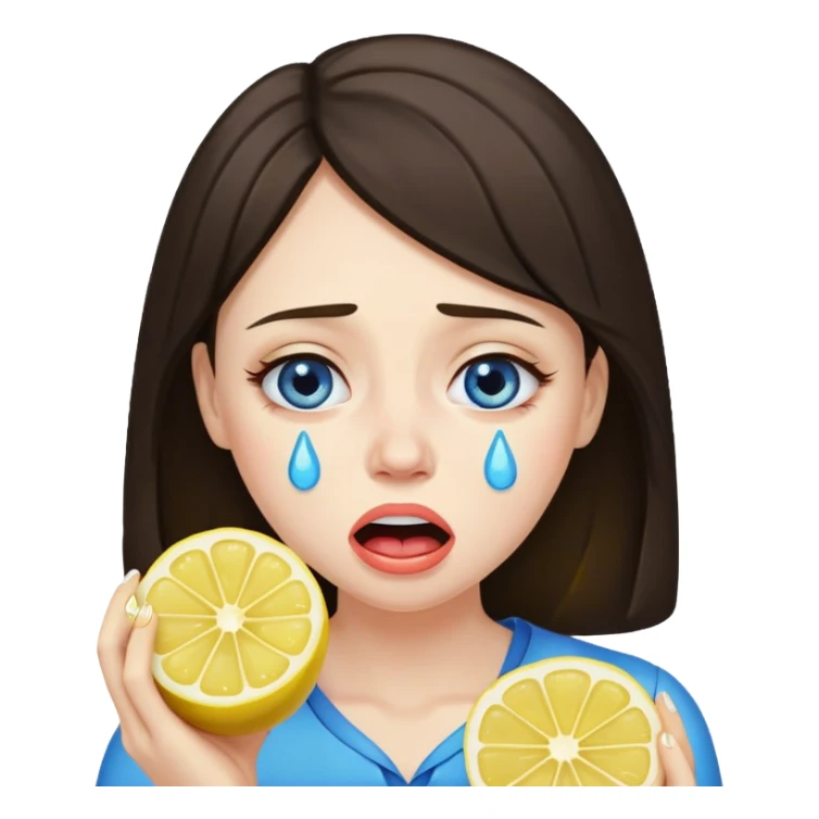 woman crying eating lemon. make tears blue color and brunette sticker