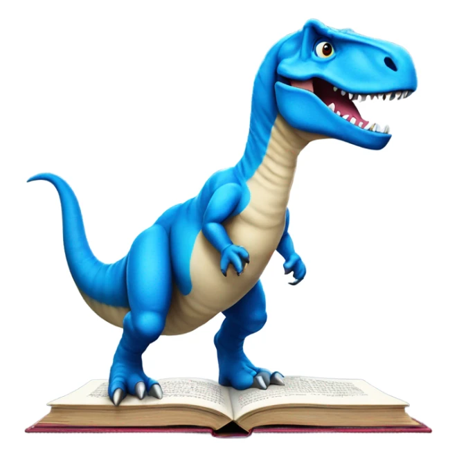 Blue Tyrannosaurus Rex standing on an open book sticker