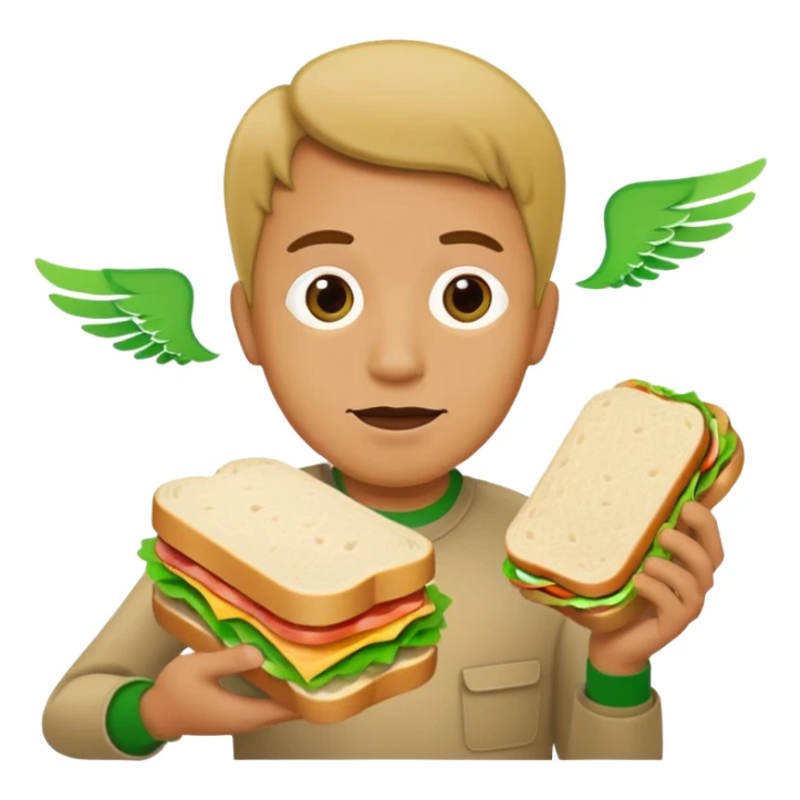 make a tan man with a sandwich in his hand but also flies around him with green line marks  sticker