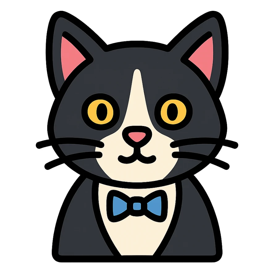 tuxedo cat icon with color outline sticker