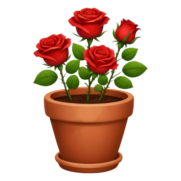 flower pot with red rose flowers with green leaves also in it sticker