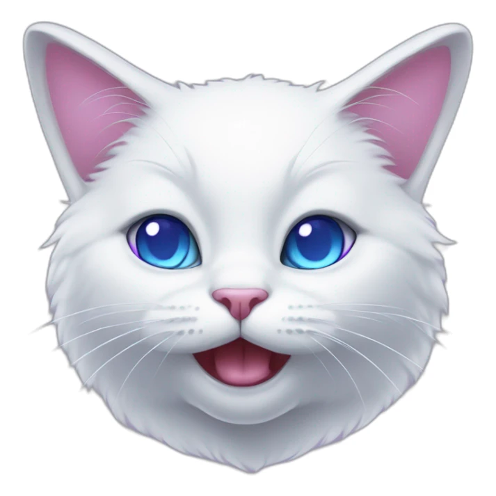 white cat with blue eyes bites purple heart with its paws sticker