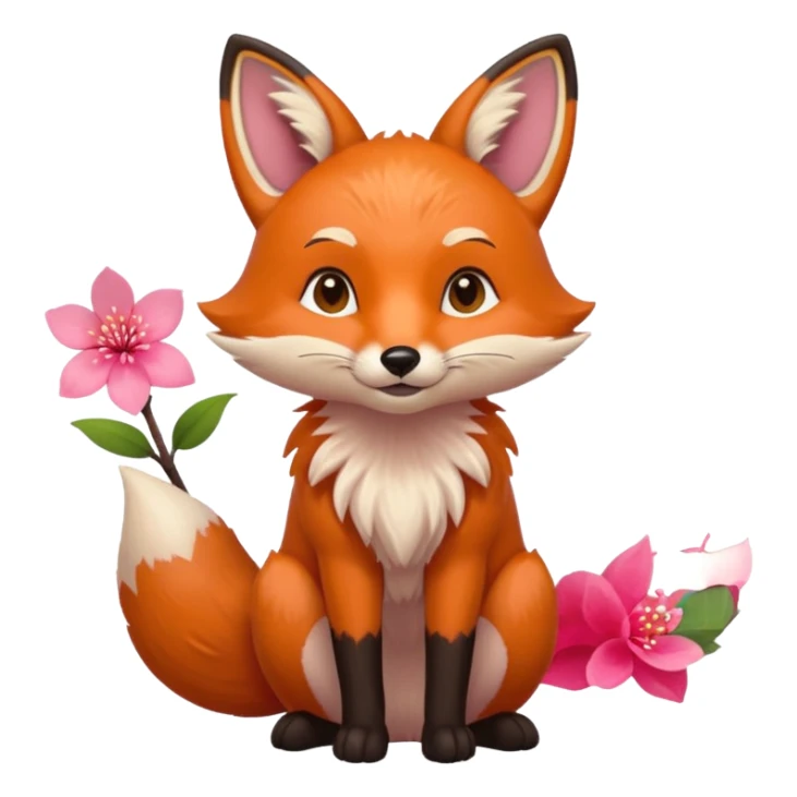 Fox holding a blossom and wearing a blossom sticker