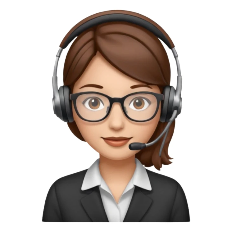 Frau, braune Haare, Brille, mit Headset für Kundenberatung sticker