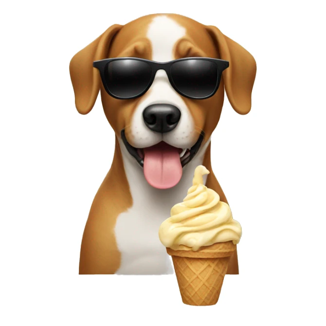 Dog with sunglasses eating ice cream sticker