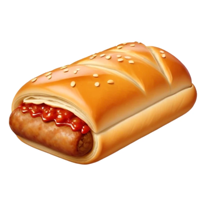 a sausage roll with a line small amount of tomatoe sauce on top sticker