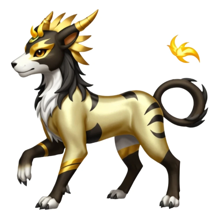 Solarpunk solar aesthetic shiny glowing divine lighting glimmering shimmering Houndoom-Solgaleo-Tigress-Luxray-Trico-fusion (full body) sticker