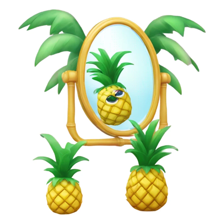 3D elegant pineapple🍍  with big shiny eyes 👀 pineapple holds mirror with its reflection 🪞🍍 sticker