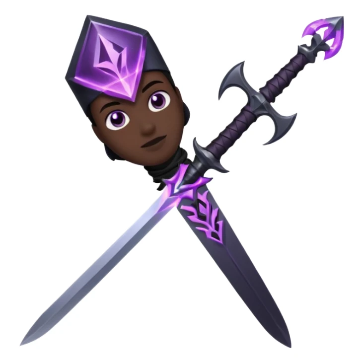 A Discord emoji of a sharpened obsidian blade with a glowing purple rune on the hilt. High-end fantasy style, sleek, metallic black, white background. sticker
