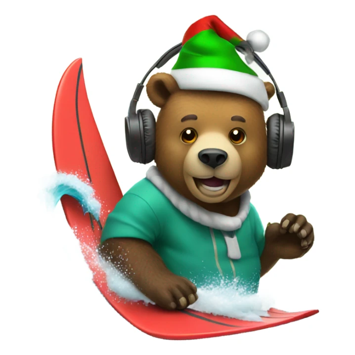 bear surfing with Christmas hat and headphones sticker