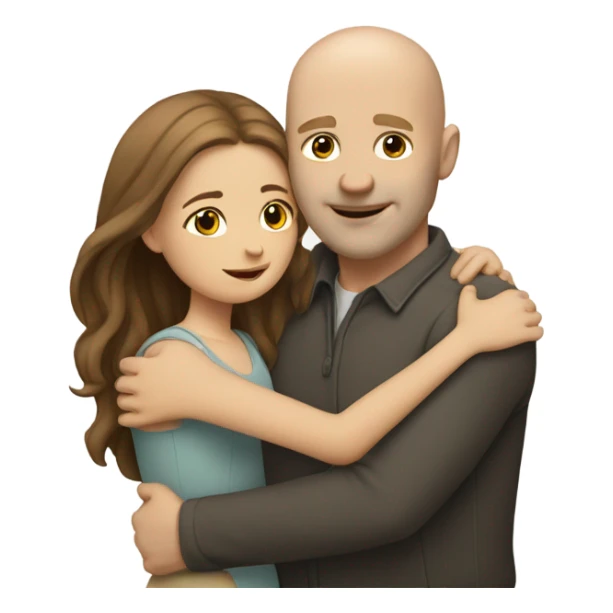 Bald white guy hugging girl with long brown hair sticker