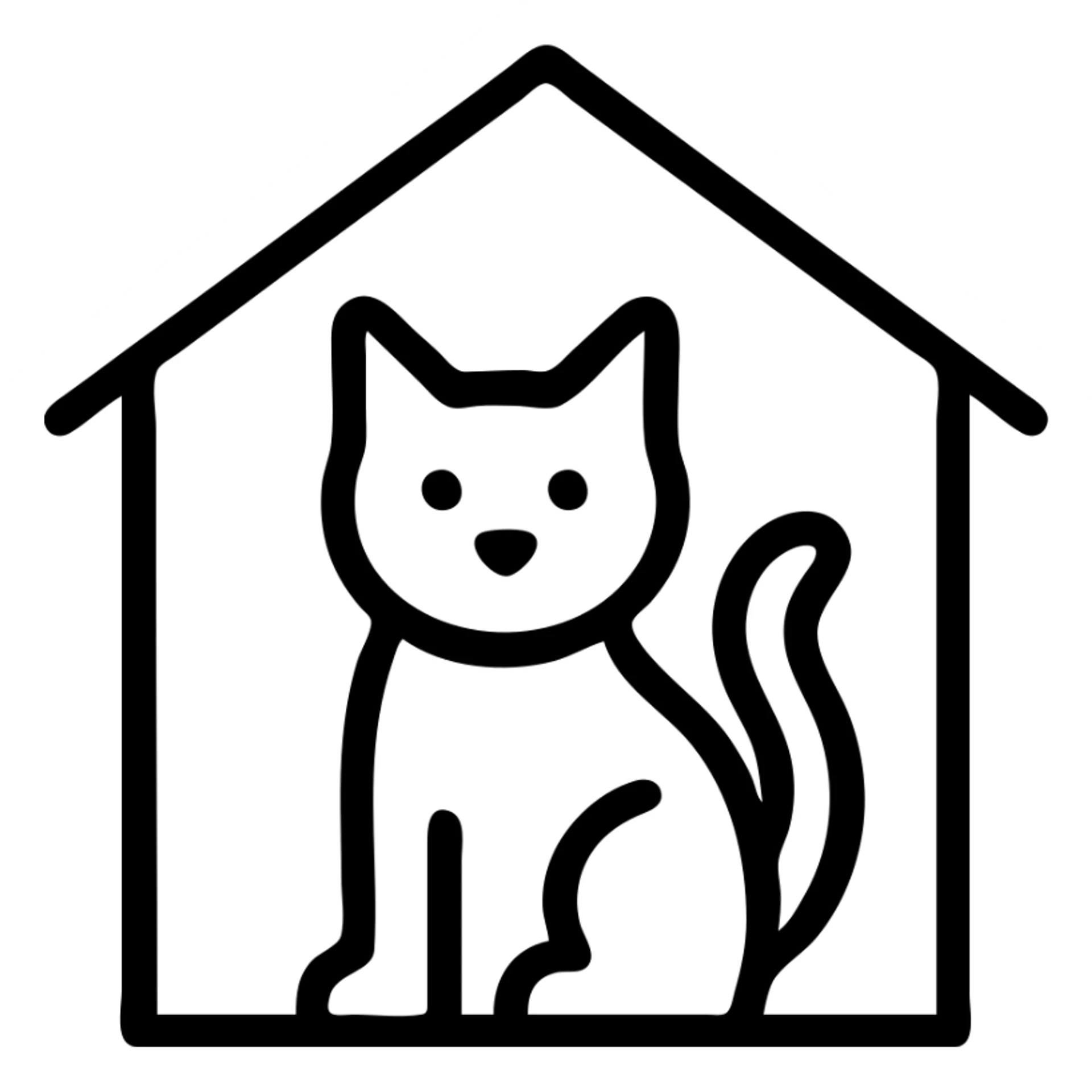 a cat inside a house, simple icon style, clean lines, minimal detail, suitable for an app icon sticker