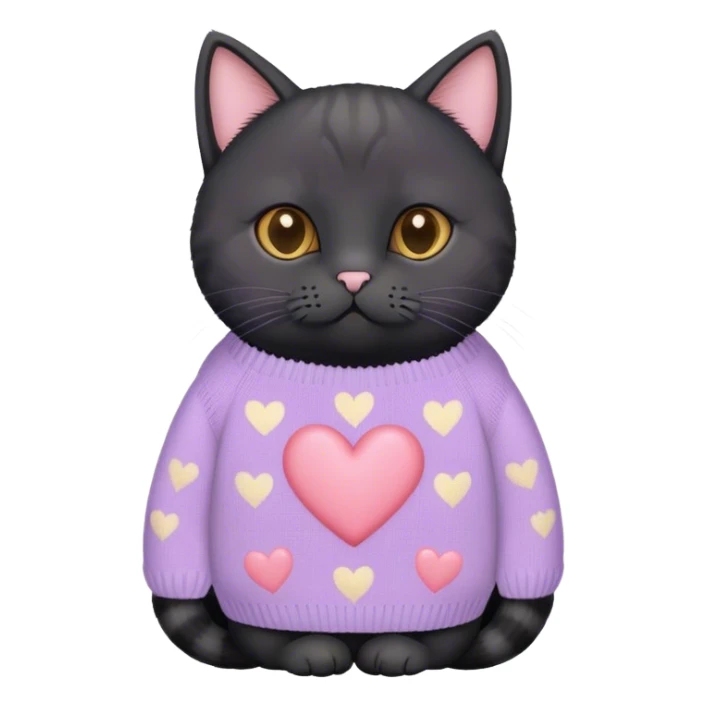
black british cat in cute pastel sweater with hearts sticker