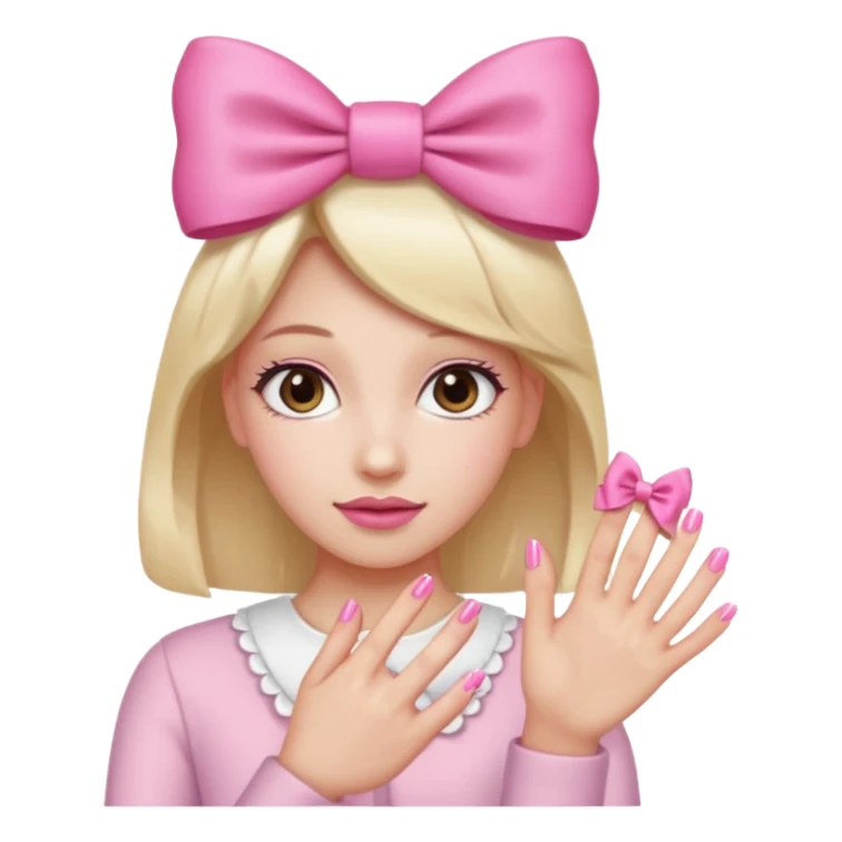 Uñas rosas con piel blanca y un moño sticker