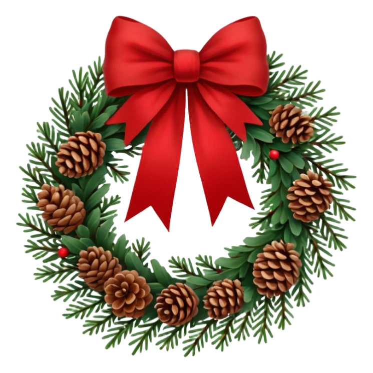 Christmas wreath with long bow and pinecones sticker