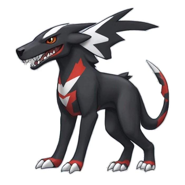Black Cool Edgy Nargacuga-Houndoom-Garchomp Fakémon Digimon with Red and white Edgy markings, full body, outlined sticker