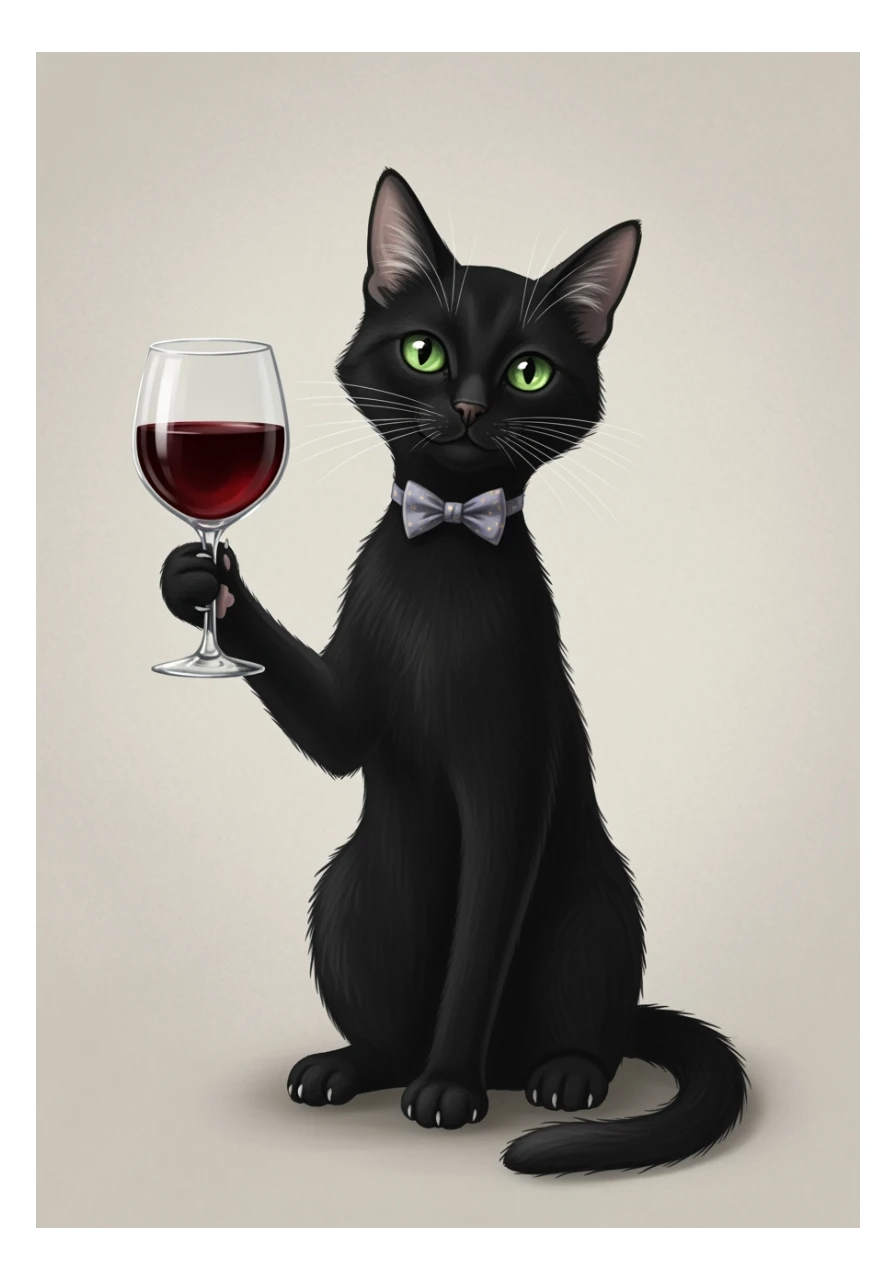 кот с бокалом вина в лапе в нарисованном стиле с нейтральным фоном sticker