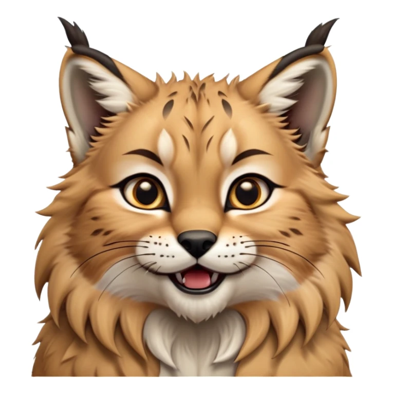Cinematic-realistic cute-Lynx-Portrait-Emoji – Head tilted dramatically with an exaggeratedly amused expression, featuring a thick, tufted golden-brown coat with striking black ear tufts, wide, expressive amber eyes filled with playful disbelief zoomed out to show shoulders and fluffy paws sticker