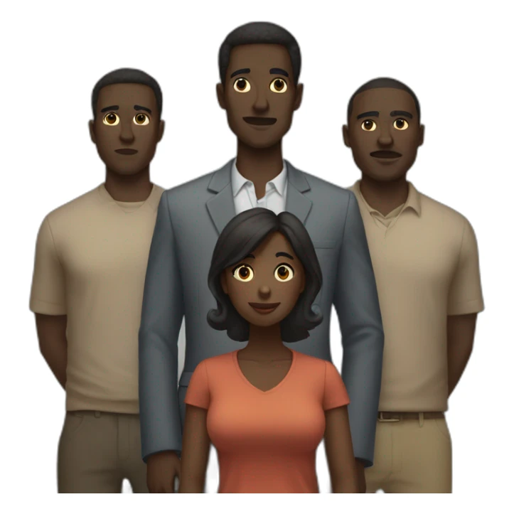 six dark-skinned men stand behind a pale woman sticker