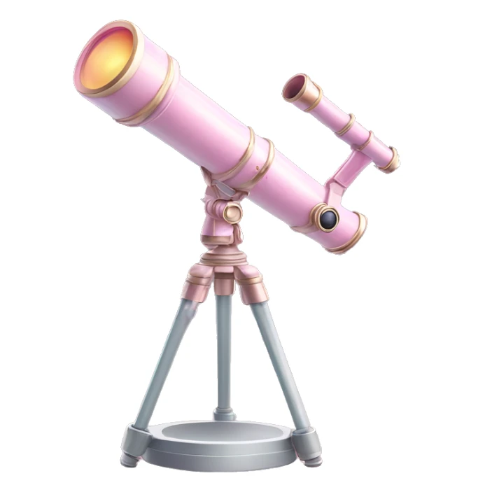 Pastel Pink Telescope "A pastel pink telescope with glowing lenses, shimmering accents, and a magical stardust effect surrounding its viewfinder." sticker