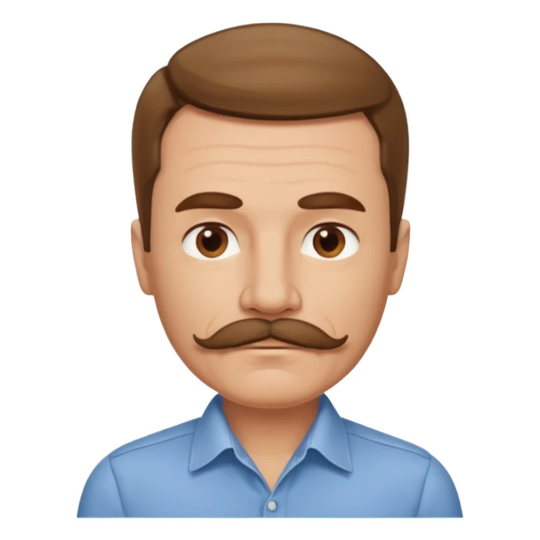 man with mustache, brown hair, 50 years old, shirt, high temple sticker