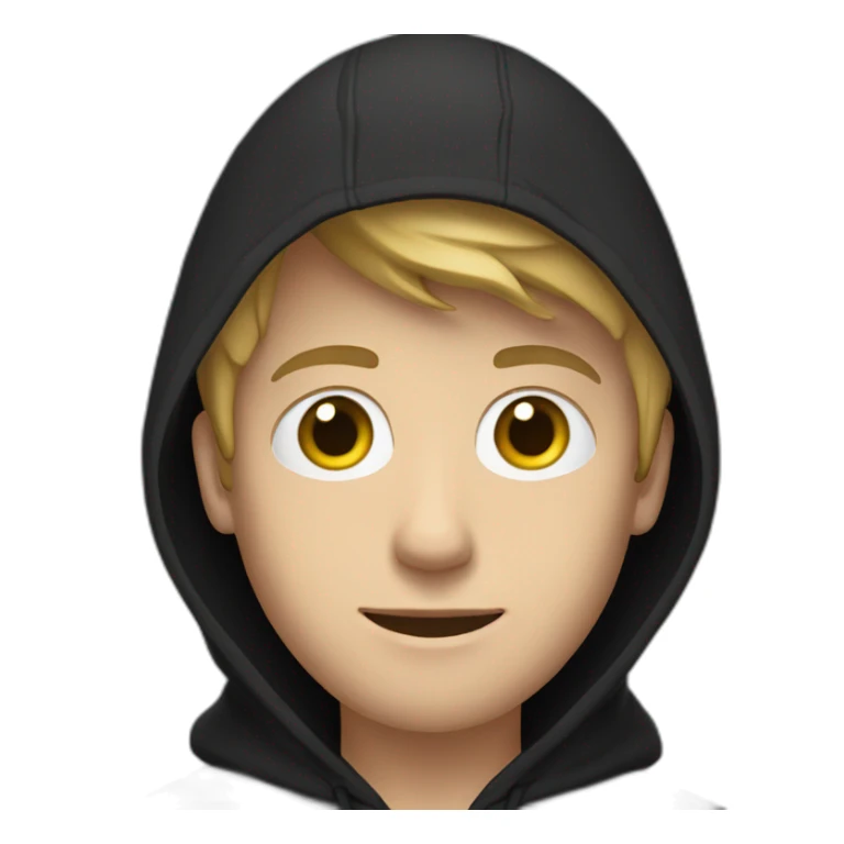 White Young man with a black hood behind his laptop sticker