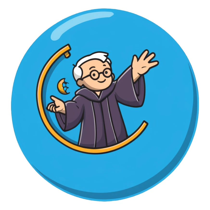 wise professor in academic robe spinning a floating globe sphere sticker