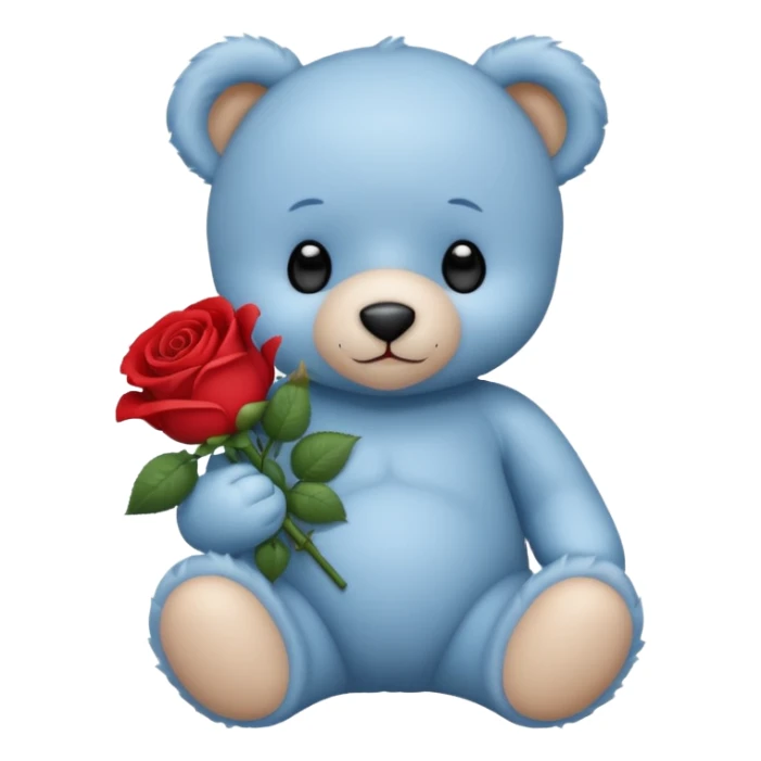 blue baby teddy bear holding roses  sticker