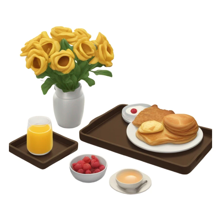 Breakfast on bed tray with three flowers in small vase  sticker