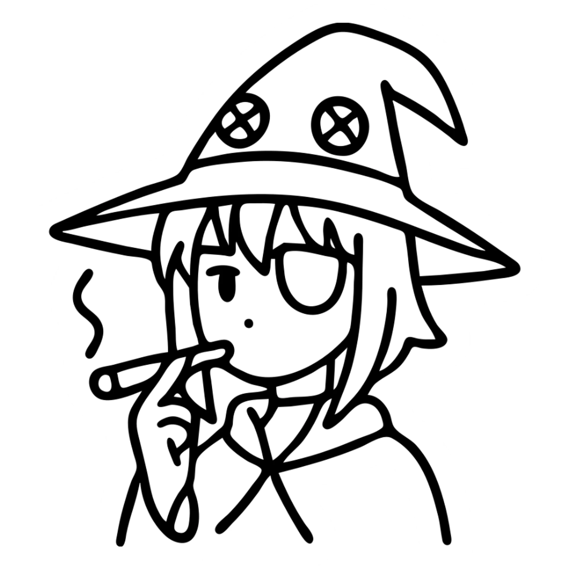 Anime witch girl Megumin from Konosuba with witch hat and eye patch smoking a joint sticker