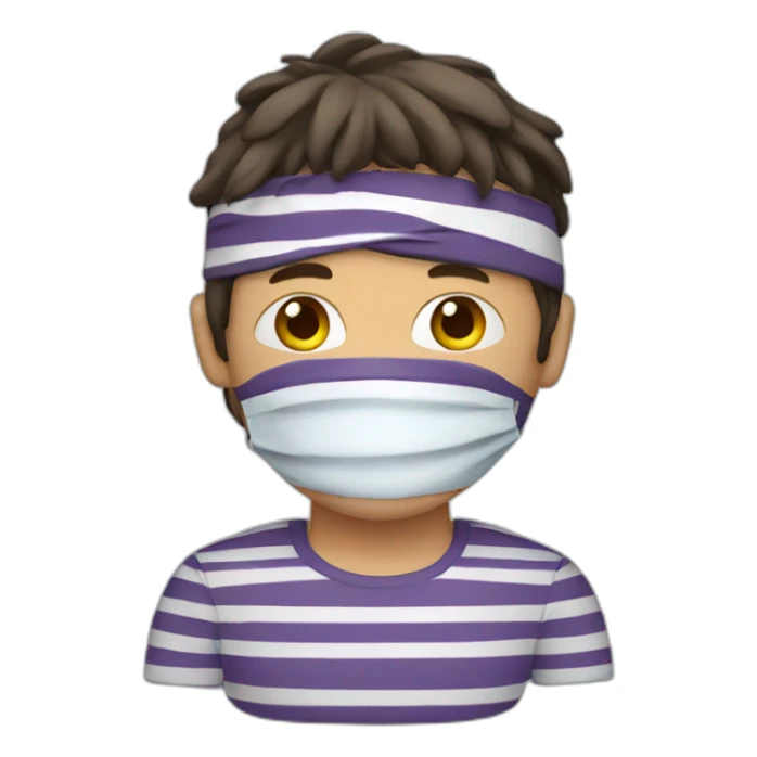 man with striped shirt and eye mask sticker