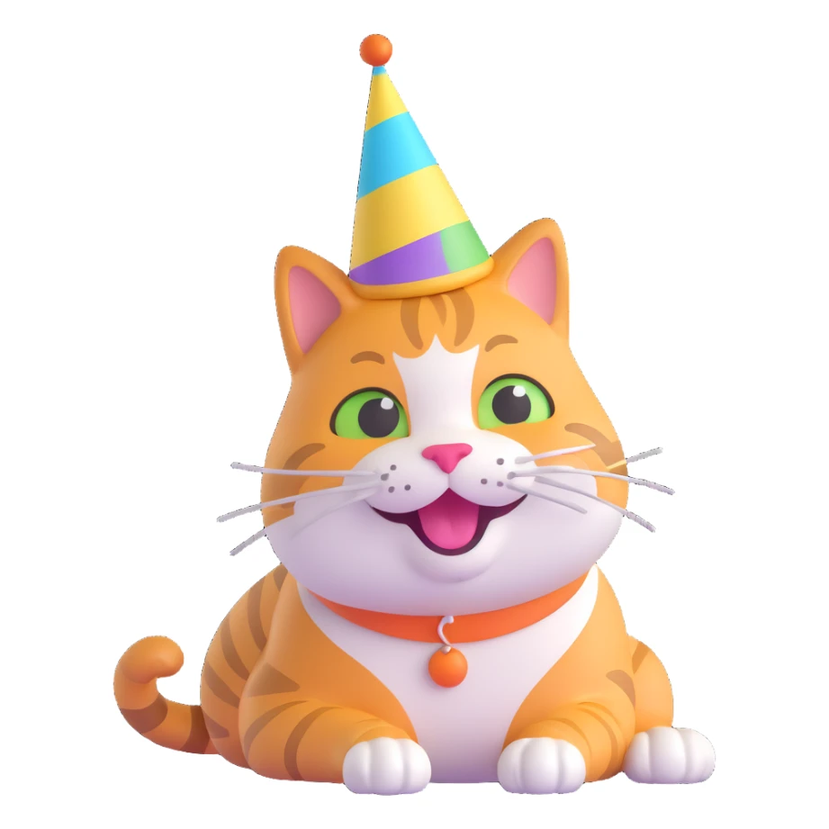 happy cat with a party hat sticker